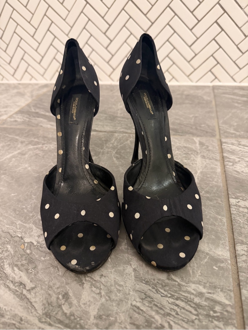 Dolce & Gabbana Polka Dot Black Open-Toe Women’s Heels